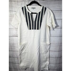 World Market S/M White Embroidered Cotton‎ Dress Lagenlook Relaxed Boho Earthy